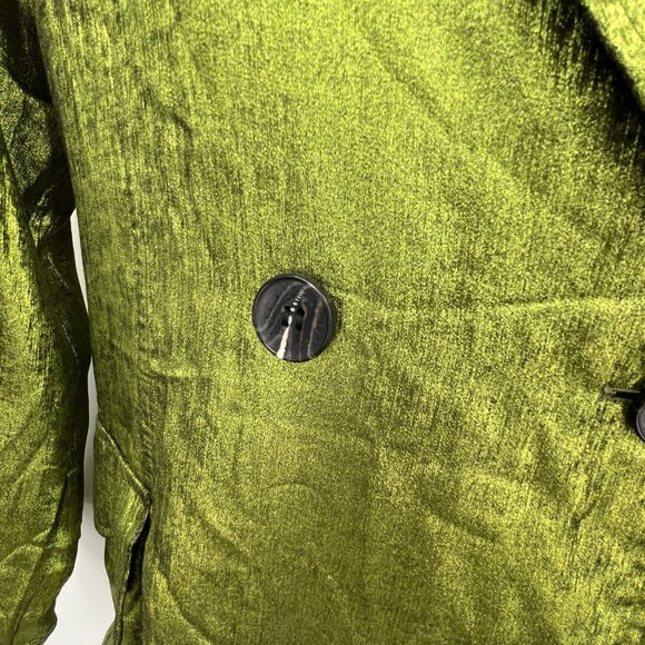 Avec Les Filles Trench Coat Size M Green Crinkle Satin Double Breasted-Flawed - Picture 9 of 15